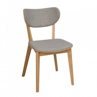 Rowico Cato Matstol lackad ek/ljusgrått tyg