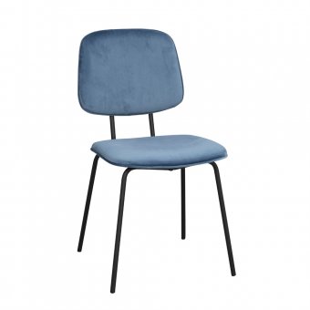 Rowico Baldwin Matstol blått sammetstyg/svarta metallben