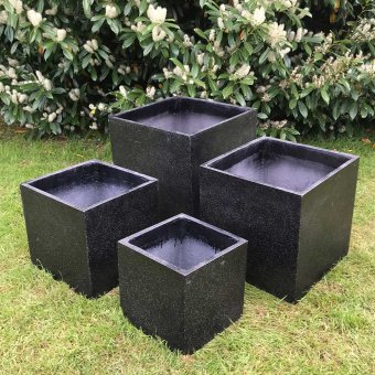 Kuhrs Set med 4 Lättvikts Krukor Kub Terrazzo