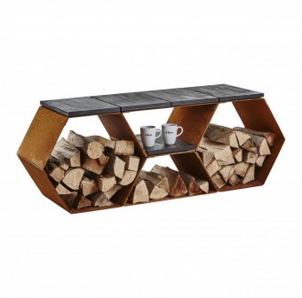 Gardenfire Vedförvaring HT Bänk Cortenstål 135cm