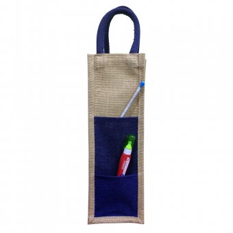 Oscar Borgström Bag for Bottle väska för vinflaska/butelj Jute natur/blå 2-pack