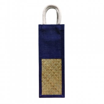 Oscar Borgström Bag for Bottle väska för vinflaska/butelj blå Jute flätad bambu 2-pack