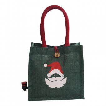 Oscar Borgström BAGFORBOX Vin bag Jute Grön med Jultomte motiv