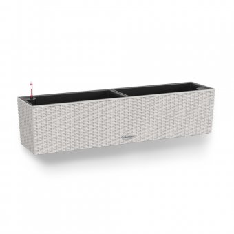 Snygg balkonglåda med självbevattning från Lechuza. Balconera cottage 80 Ljusgrå. Hos Balkongshoppen