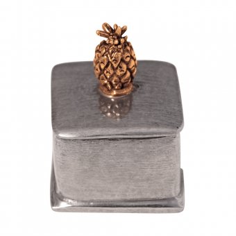 Munka Sweden Fyrkantig ask i tenn, lock med guldfärgad ananas i topp