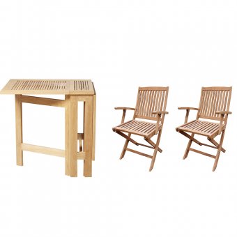 Cinas Balkonggrupp Butterfly fällbord och 2st Fällbara karmstolar i Teak
