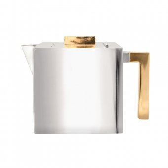 Munka Sweden Kaffekanna, stor, låg modell, i tenn, med förgylld knop och handtag